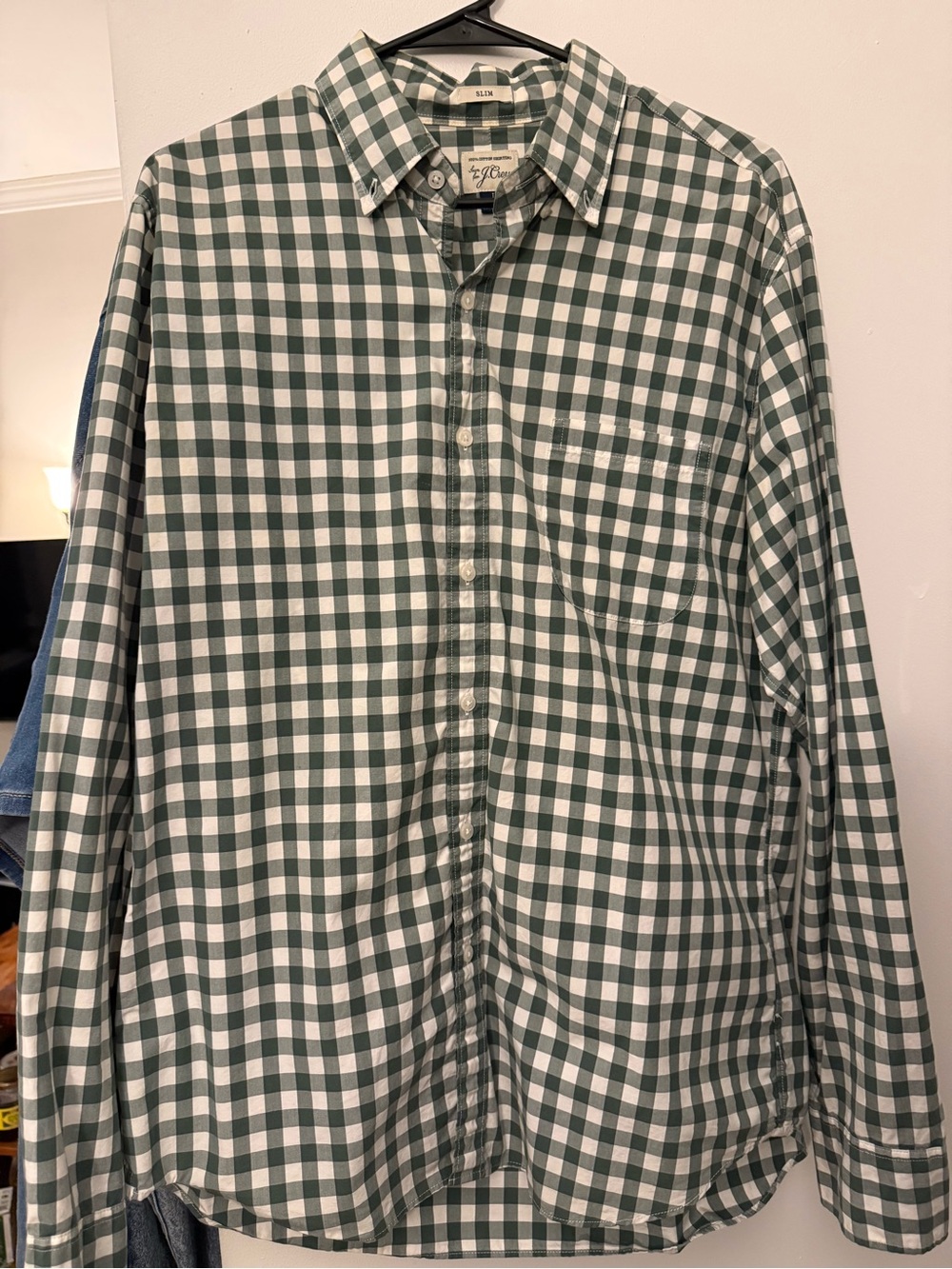 Eddie Bauer Green and White Gingham Button-Down Shirt - Long Sleeve